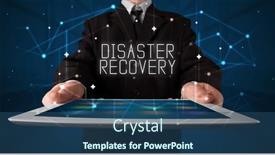  Presentation with security - PPT theme with person-holding-tablet-security-concept background and a ocean colored foreground