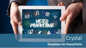  Presentation with social - Presentation design consisting of person-holding-tablet-social-network background and a ocean colored foreground