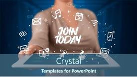  Presentation with network - Slide set enhanced with person-holding-tablet-social-network background and a ocean colored foreground