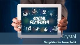  Presentation with network - Theme featuring person-holding-tablet-social-network background and a ocean colored foreground