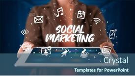  Presentation with network - PPT theme consisting of person-holding-tablet-social-network background and a ocean colored foreground