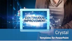  Presentation with technology - PPT theme with person-holding-tablet-technology-concept background and a teal colored foreground