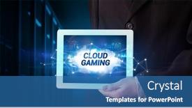  Presentation with technology - Slides consisting of person-holding-tablet-technology-concept background and a teal colored foreground