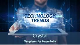  Presentation with technology - PPT theme having person-holding-tablet-technology-concept background and a ocean colored foreground