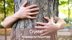  Presentation with climb 3 person - Slide deck consisting of person hugs trunk large tree background and a coral colored foreground