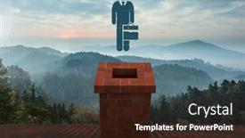  Presentation with misty - Colorful theme enhanced with person icon with briefcase and roof with chimney and misty landscape backdrop and a wine colored foreground