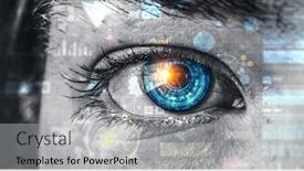  Presentation with scanning - Presentation design consisting of blue eyes technology - person identification and scanning mixed background and a light gray colored foreground