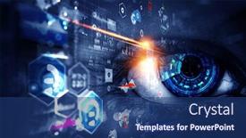  Presentation with scanning - PPT theme with person-identification-and-scanning-mixed background and a ocean colored foreground