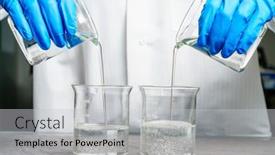  Presentation with beakers - Theme with person-in-a-lab-coat background and a light gray colored foreground