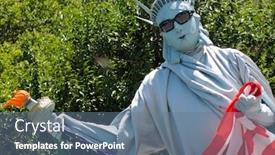  Presentation with new york city - Cool new presentation design with person-in-costume-as-statue backdrop and a ocean colored foreground