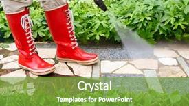  Presentation with cleaning - Colorful slide set enhanced with person in red gumboots cleaning backdrop and a tawny brown colored foreground