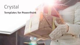  Presentation with christmas presents - Beautiful slide deck featuring person-in-winter-wear-holding backdrop and a white colored foreground