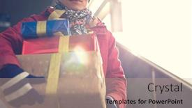  Presentation with christmas presents - Colorful PPT theme enhanced with person-in-winter-wear-holding backdrop and a coral colored foreground