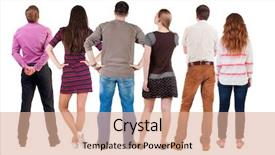  Presentation with reflection looking back to go forward - Presentation theme having person isolated over white background background and a coral colored foreground