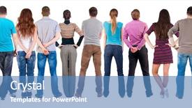  Presentation with team group - Colorful slide set enhanced with person isolated over white background backdrop and a teal colored foreground