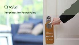  Presentation with hotel - Presentation design featuring person opening door with sign background and a cream colored foreground