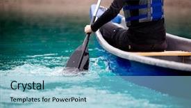  Presentation with turquoise - Beautiful slides featuring person paddling a canoe backdrop and a light blue colored foreground
