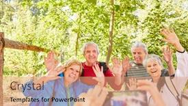  Presentation with hiking - Slides having person-photographs-a-waving-senior background and a coral colored foreground