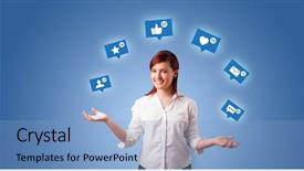  Presentation with social media platforms - Cool new slide set with person playing with social media backdrop and a light blue colored foreground