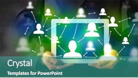  Presentation with social media - PPT layouts enhanced with person presenting tablet with green background and a  colored foreground