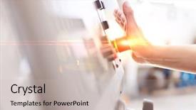  Presentation with smart factory data - Slide set featuring person pushing button in factory background and a light gray colored foreground