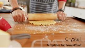  Presentation with dough - Presentation design with person-rolls-out-dough background and a coral colored foreground