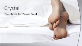  Presentation with bed - Presentation theme featuring person-s-foot-in-bed background and a sky blue colored foreground