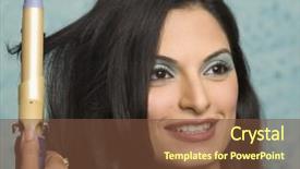 Presentation with curling - Colorful PPT theme enhanced with person's hand curling a young woman's hair backdrop and a tawny brown colored foreground