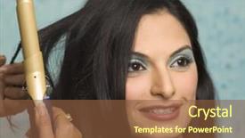  Presentation with curling - Presentation design enhanced with person's hand curling a young woman's hair background and a tawny brown colored foreground