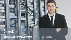  Presentation with datacenter - Slide deck with security servers - young handsome business man engeneer background and a gray colored foreground