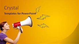  Presentation with lighting - Beautiful presentation design featuring person shouting lighting bolts with megaphone backdrop and a gray colored foreground