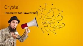  Presentation with lighting - Theme consisting of person-shouting-lighting-bolts background and a gold colored foreground