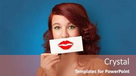  Presentation with lips mouth - PPT theme featuring person-smiling-with-a-card background and a coral colored foreground