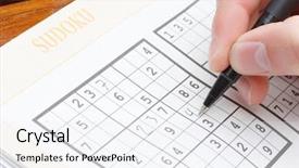  Presentation with sudoku puzzle - Colorful PPT theme enhanced with person solving a sudoku puzzle backdrop and a sky blue colored foreground
