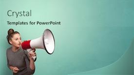  Presentation with speaking - Amazing presentation theme having person speaking in loudspeaker concept backdrop and a mint green colored foreground