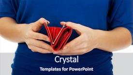  Presentation with e wallet - Colorful slide set enhanced with person spending money - bankrupt woman with empty wallet backdrop and a navy blue colored foreground