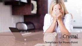  Presentation with sadness woman cry - Theme having person spending money - crying young woman having financial background and a coral colored foreground