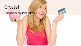  Presentation with piggy bank - Beautiful theme featuring person spending money - piggy bank or credit card backdrop and a coral colored foreground