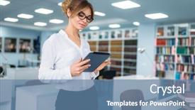  Presentation with cooperative university - Amazing slide deck having person standing in university library backdrop and a  colored foreground