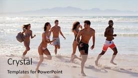  Presentation with waves - PPT layouts with person swimming - group of friends run background and a mint green colored foreground