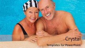  Presentation with physical activity seniors active senior - Audience pleasing slide deck consisting of person swimming - smiling happy seniors relaxing travel backdrop and a coral colored foreground