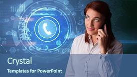  Presentation with phone - Presentation theme featuring person talking on the phone background and a ocean colored foreground