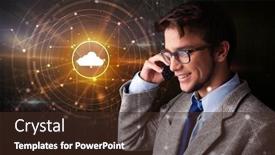  Presentation with cloud technology - Beautiful presentation featuring person talking on the phone with dark cloud technology concept backdrop and a wine colored foreground