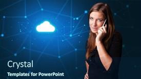  Presentation with cloud technology - Slide set featuring person talking on the phone with blue cloud technology concept background and a ocean colored foreground