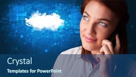  Presentation with cloud technology - Amazing presentation having person talking on the phone with blue cloud technology concept backdrop and a ocean colored foreground