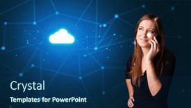  Presentation with cloud technology - Presentation theme consisting of person talking on the phone with blue cloud technology concept background and a navy blue colored foreground