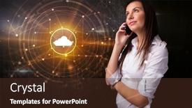  Presentation with cloud technology - Cool new theme with person talking on the phone with dark cloud technology concept backdrop and a tawny brown colored foreground