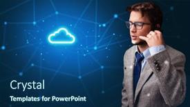  Presentation with cloud technology - Audience pleasing slides consisting of person talking on the phone with blue cloud technology concept backdrop and a ocean colored foreground