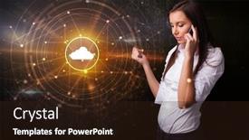  Presentation with cloud technology - Colorful slide set enhanced with person-talking-on-the-phone backdrop and a wine colored foreground