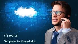  Presentation with blue and yellow phone - Colorful slides enhanced with person-talking-on-the-phone backdrop and a ocean colored foreground